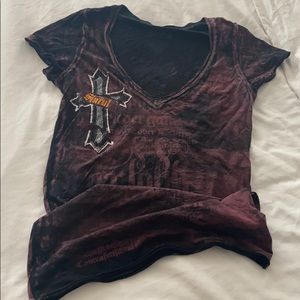 Sinful v-neck T-shirt with rhinestones